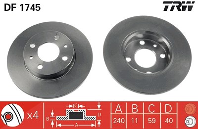 Trw Bremsscheibe [Hersteller-Nr. DF1745] für Abarth, Alfa Romeo, Chrysler, Fiat, Ford, Lancia von TRW