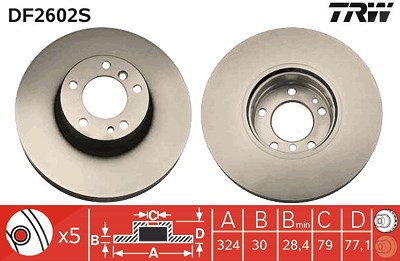 Trw 1x Bremsscheibe [Hersteller-Nr. DF2602S] für Alpina, BMW von TRW