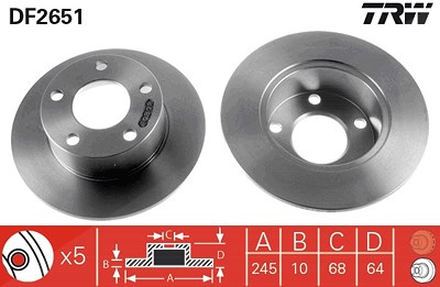 Trw Bremsscheibe [Hersteller-Nr. DF2651] für Audi, Skoda, VW von TRW