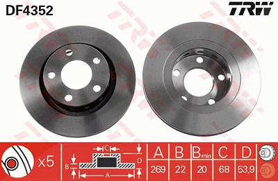 Trw 1x Bremsscheibe [Hersteller-Nr. DF4352] für Audi, VW von TRW