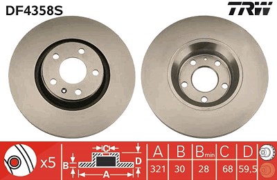 Trw 1x Bremsscheibe [Hersteller-Nr. DF4358S] für Audi von TRW