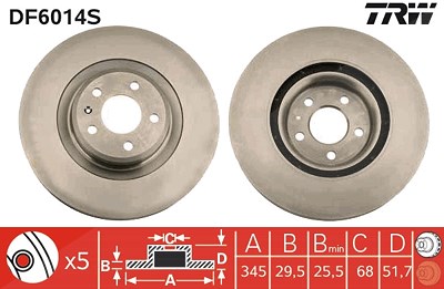 Trw 1x Bremsscheibe [Hersteller-Nr. DF6014S] für Audi von TRW