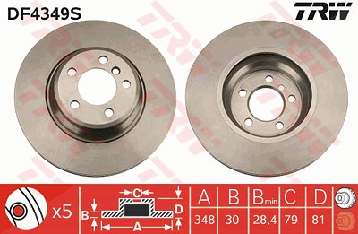 Trw 1x Bremsscheibe [Hersteller-Nr. DF4349S] für BMW von TRW