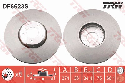 Trw 1x Bremsscheibe [Hersteller-Nr. DF6623S] für BMW von TRW