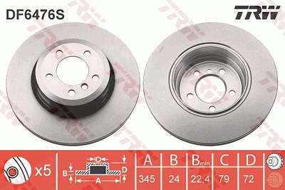 Trw 1x Bremsscheibe [Hersteller-Nr. DF6476S] für BMW von TRW