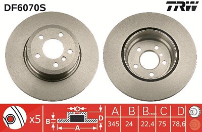 Trw 1x Bremsscheibe [Hersteller-Nr. DF6070S] für BMW von TRW