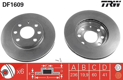Trw Bremsscheibe [Hersteller-Nr. DF1609] für Bedford, Chevrolet, Daewoo, Opel, Vauxhall von TRW