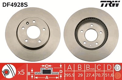 Trw 1x Bremsscheibe [Hersteller-Nr. DF4928S] für Chevrolet, Opel, Pontiac, Vauxhall von TRW