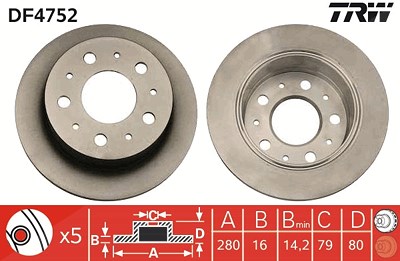 Trw Bremsscheibe [Hersteller-Nr. DF4752] für Citroën, Fiat, Peugeot von TRW