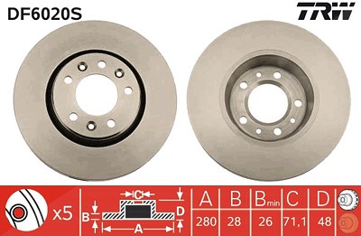 Trw 1x Bremsscheibe [Hersteller-Nr. DF6020S] für Citroën, Fiat, Peugeot, Toyota von TRW