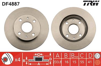 Trw Bremsscheibe [Hersteller-Nr. DF4887] für Daihatsu, Perodua, Subaru von TRW