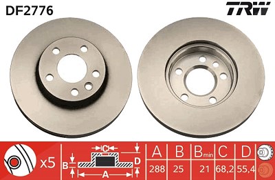 Trw Bremsscheibe [Hersteller-Nr. DF2776] für Ford, Seat, VW von TRW