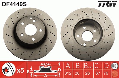 Trw 1x Bremsscheibe [Hersteller-Nr. DF4149S] für Mercedes-Benz von TRW