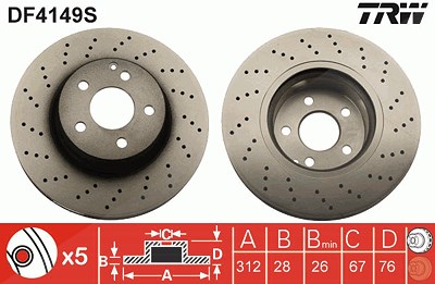 Trw Bremsscheibe [Hersteller-Nr. DF4149S] für Mercedes-Benz von TRW