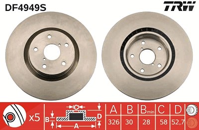 Trw 1x Bremsscheibe [Hersteller-Nr. DF4949S] für Subaru von TRW