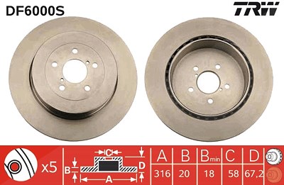 Trw 1x Bremsscheibe [Hersteller-Nr. DF6000S] für Subaru von TRW