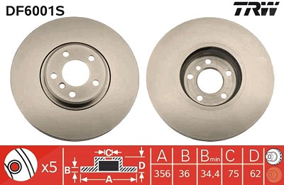 Trw 1x Bremsscheibe [Hersteller-Nr. DF6001S] für BMW von TRW