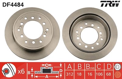 Trw Bremsscheibe Hinterachse Belüftet [Hersteller-Nr. DF4484] für Lexus, Toyota von TRW