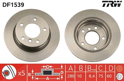 Trw Bremsscheibe Hinterachse Voll [Hersteller-Nr. DF1539] für BMW von TRW
