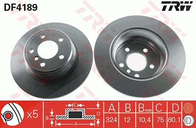 Trw Bremsscheibe Hinterachse Voll [Hersteller-Nr. DF4189] für BMW von TRW