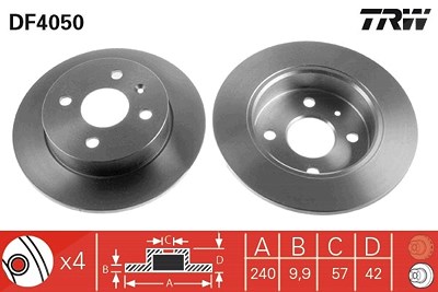 Trw Bremsscheibe Hinterachse Voll [Hersteller-Nr. DF4050] für Chevrolet, Opel, Vauxhall von TRW