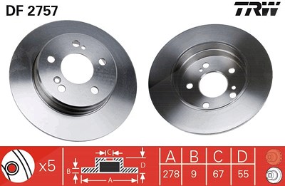 Trw Bremsscheibe Hinterachse Voll [Hersteller-Nr. DF2757] für Chrysler, Mercedes-Benz von TRW