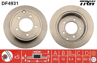 Trw Bremsscheibe Hinterachse Voll [Hersteller-Nr. DF4931] für Chrysler, Dodge, Jeep von TRW