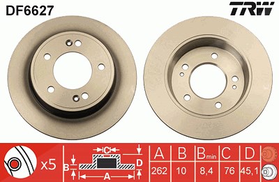Trw Bremsscheibe Hinterachse Voll [Hersteller-Nr. DF6627] für Hyundai, Kia von TRW