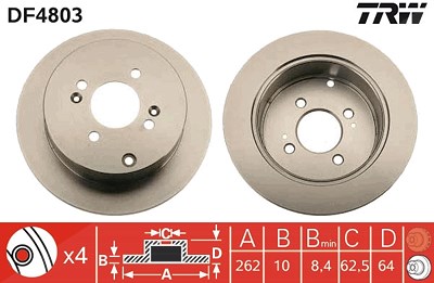 Trw Bremsscheibe Hinterachse Voll [Hersteller-Nr. DF4803] für Hyundai, Kia von TRW
