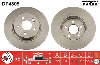 Trw Bremsscheibe Hinterachse Voll [Hersteller-Nr. DF4805] für Mercedes-Benz von TRW
