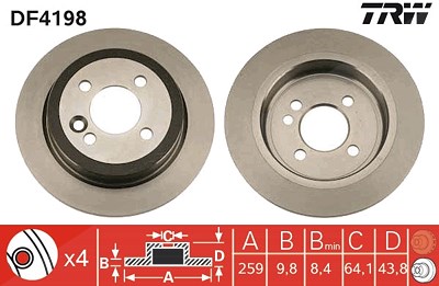 Trw Bremsscheibe Hinterachse Voll [Hersteller-Nr. DF4198] für Mini von TRW