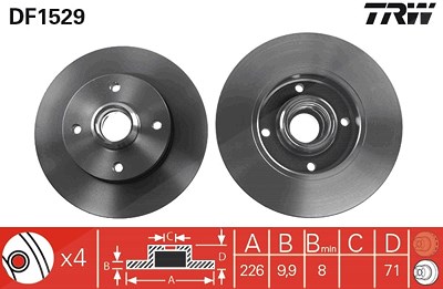Trw Bremsscheibe Hinterachse Voll [Hersteller-Nr. DF1529] für Seat, VW von TRW