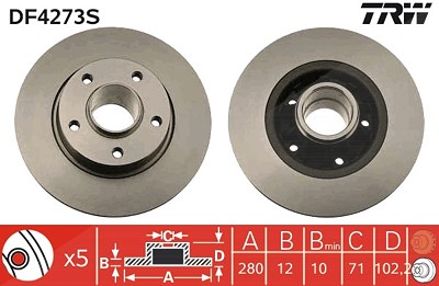 Trw 1x Bremsscheibe Hinterachse Voll ohne Radlager [Hersteller-Nr. DF4273S] für Nissan, Opel, Renault, Vauxhall von TRW