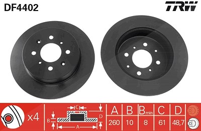 Trw 1x Bremsscheibe [Hersteller-Nr. DF4402] für Honda, Mg von TRW