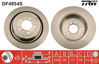 Trw 1x Bremsscheibe [Hersteller-Nr. DF4954S] für Land Rover von TRW