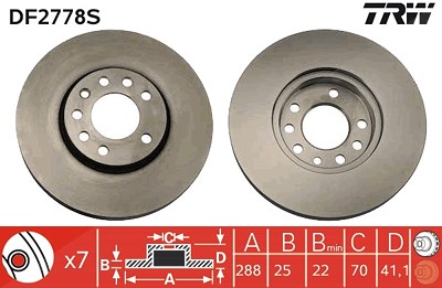 Trw 1x Bremsscheibe [Hersteller-Nr. DF2778S] für Chevrolet, Lotus, Opel, Saab, Vauxhall von TRW