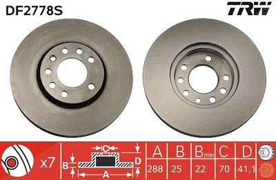 Trw Bremsscheibe [Hersteller-Nr. DF2778S] für Lotus, Opel, Saab, Vauxhall von TRW