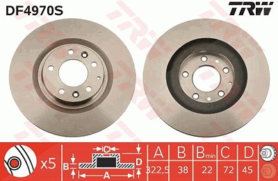 Trw 1x Bremsscheibe [Hersteller-Nr. DF4970S] für Mazda von TRW