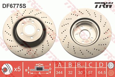 Trw 1x Bremsscheibe [Hersteller-Nr. DF6775S] für Mercedes-Benz von TRW
