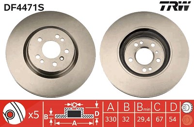 Trw 1x Bremsscheibe [Hersteller-Nr. DF4471S] für Mercedes-Benz von TRW