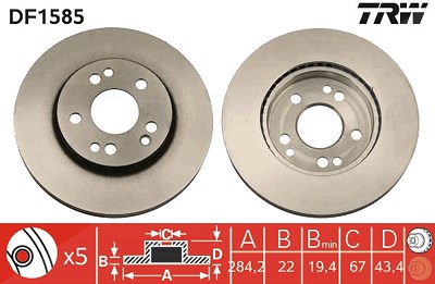 Trw Bremsscheibe [Hersteller-Nr. DF1585] für Mercedes-Benz von TRW