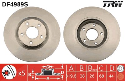 Trw 1x Bremsscheibe [Hersteller-Nr. DF4989S] für Nissan, Renault von TRW