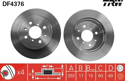 Trw Bremsscheibe [Hersteller-Nr. DF4376] für Opel, Subaru, Suzuki, Vauxhall von TRW