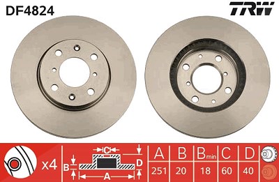 Trw Bremsscheibe [Hersteller-Nr. DF4824] für Opel, Suzuki, Vauxhall von TRW