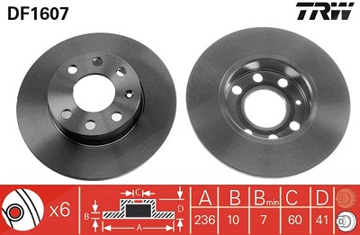 Trw Bremsscheibe [Hersteller-Nr. DF1607] für Bedford, Opel, Vauxhall von TRW
