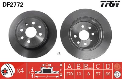 Trw Bremsscheibe [Hersteller-Nr. DF2772] für Opel, Vauxhall von TRW