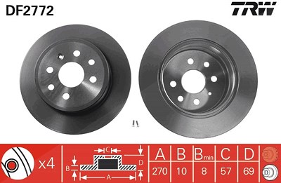 Trw Bremsscheibe [Hersteller-Nr. DF2772] für Opel von TRW