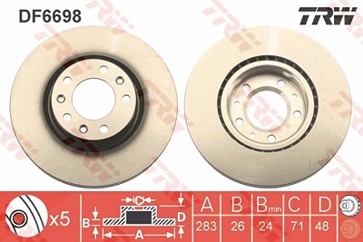 Trw Bremsscheibe [Hersteller-Nr. DF6698] für Peugeot von TRW