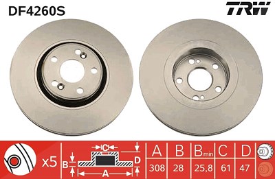 Trw 1x Bremsscheibe [Hersteller-Nr. DF4260S] für Renault von TRW