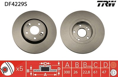Trw 1x Bremsscheibe [Hersteller-Nr. DF4229S] für Renault von TRW